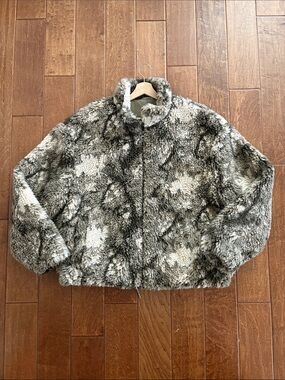 Zara Faux Fur Bomber Jacket in Gray and Cream